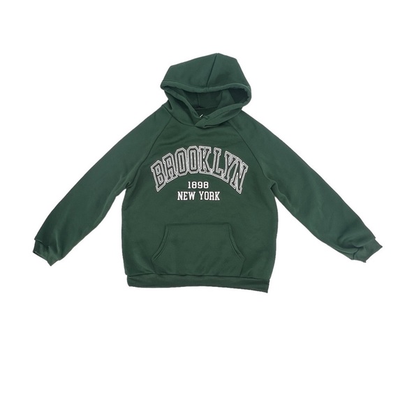 SHEIN Tops - SHEIN Green Brooklyn New York Hoodie Sweatshirt Size Large Women’s